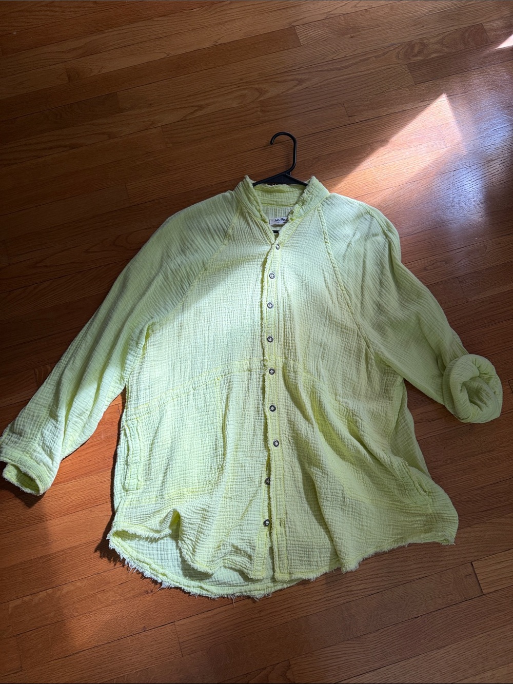 We The Free Pale Lime Gauze Button Shirt